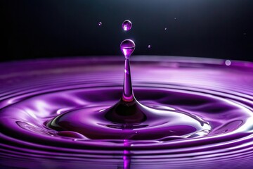 Dropping purple liquids on a dark background, rich plum color, luxurious splashes, deep berry tone, succulent drops fall, elegant spills