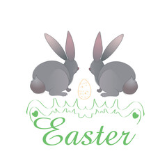 Illustrations for Easter. Design with beautiful colored eggs, rabbits. Vector illustration