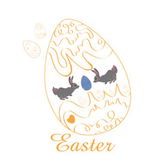 Illustrations for Easter. Design with beautiful colored eggs, rabbits. Vector illustration