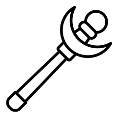 Magic wand outline icon with a crescent moon tip for lunar magic