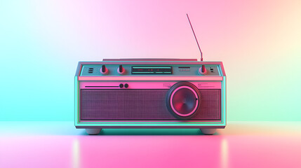 Antilo radio illustration, 80s and 90s, retro colors on pastel green pink neon light background, ai generative