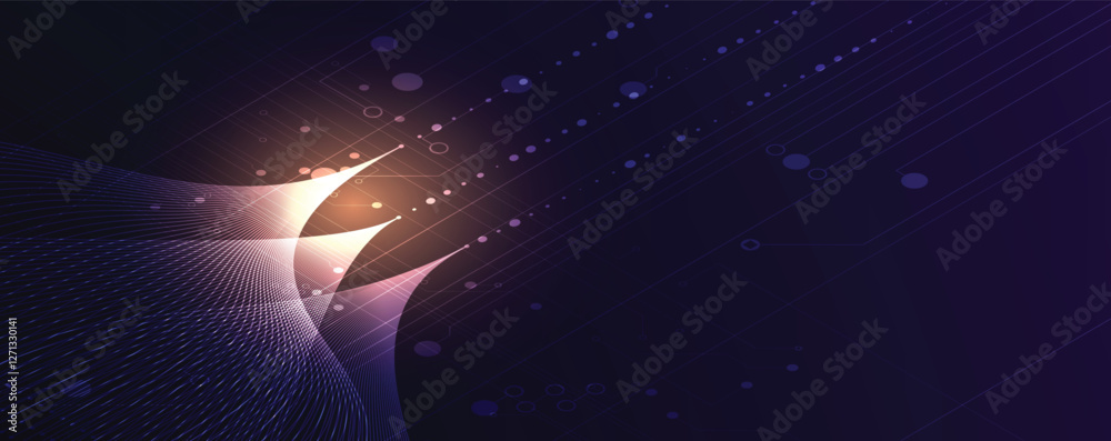 Poster Neural network with computer circuit board futuristic background