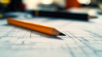 A crisp, sharp pencil lies on architectural drawings, embodying creativity, precision, and the art of design in this intimate workspace snapshot.