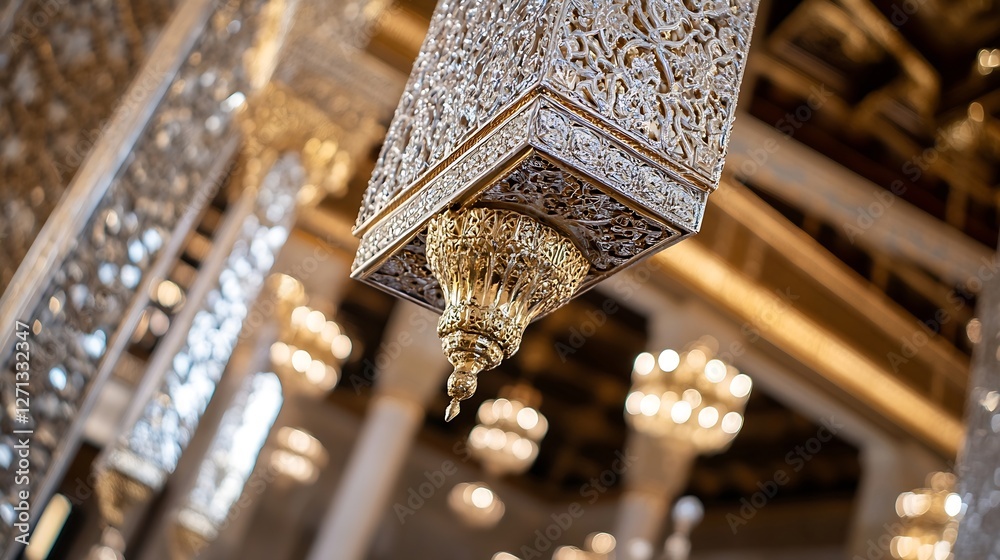 Aufkleber intricate ceiling lantern adorned with stunning carvings illuminating the room : generative ai