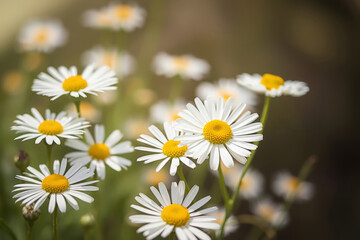 Fototapeta premium Delicate Spring Background with Blooming White Daisies, Sunlight, and Soft Bokeh for Seasonal and Floral Themes