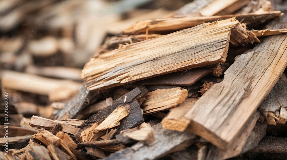 Aufkleber closeup of chopped firewood pieces arranged in a rustic environment : generative ai