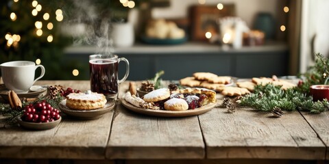 Indulge in Cozy Christmas Treats Gathered on a Lovely Rustic Table for Holiday Joy