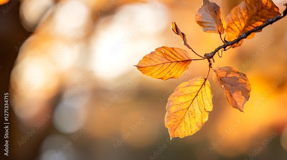 Poster golden autumn leaves glowing under soft sunlight creating a warm and serene atmosphere : generative 