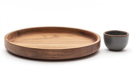 Wooden Serving Tray with Grey Ceramic Bowl