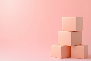 Obraz premium Minimalist pink background with stacked blush pink boxes for product display