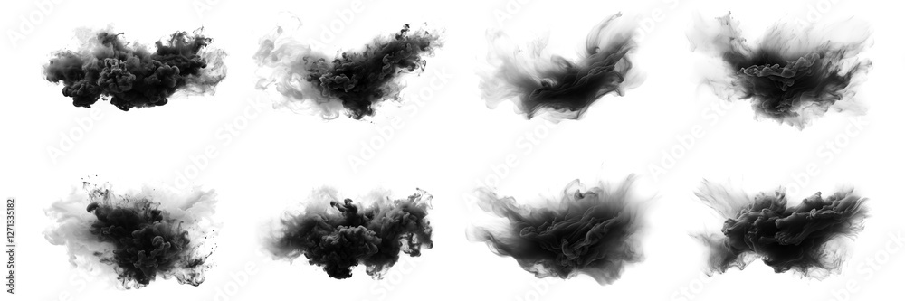 Poster smoke isolated on transparent background. black soft smoke brushes set. generative ai