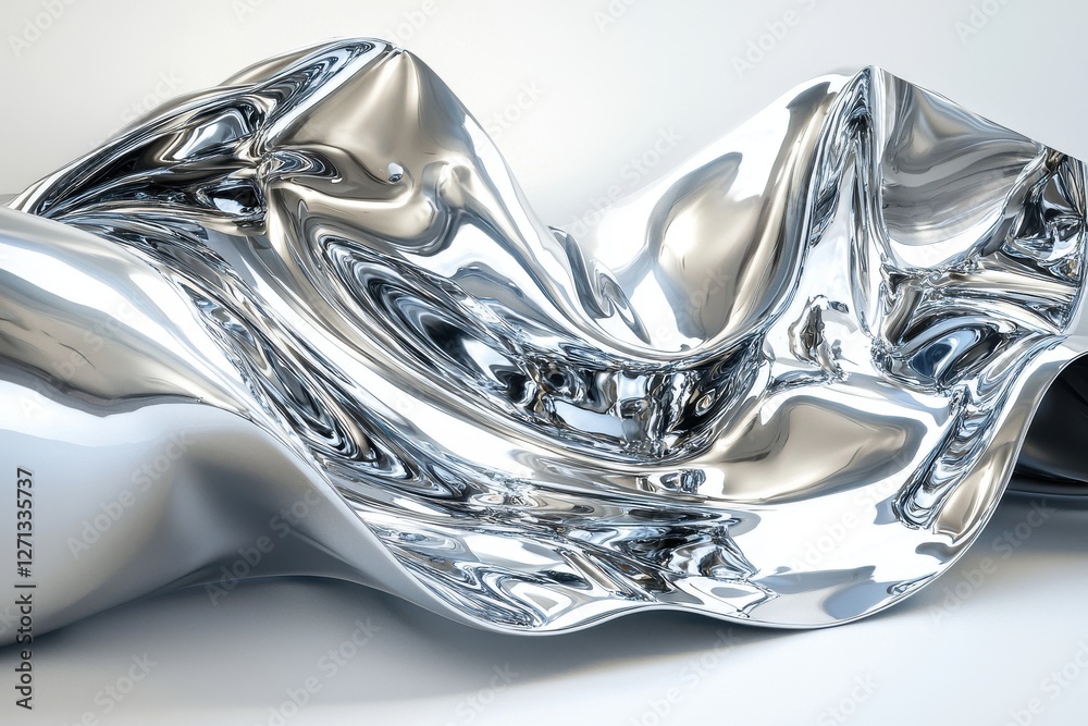 Poster abstract chrome wave background with smooth reflections and a clean, bright look with subtle deforma