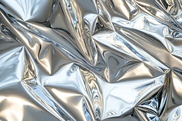 Intricate silver foil background with mesmerizing ripples, reflections, and creases, creating a dynamic and modern texture, perfect for abstract designs and creative projects.