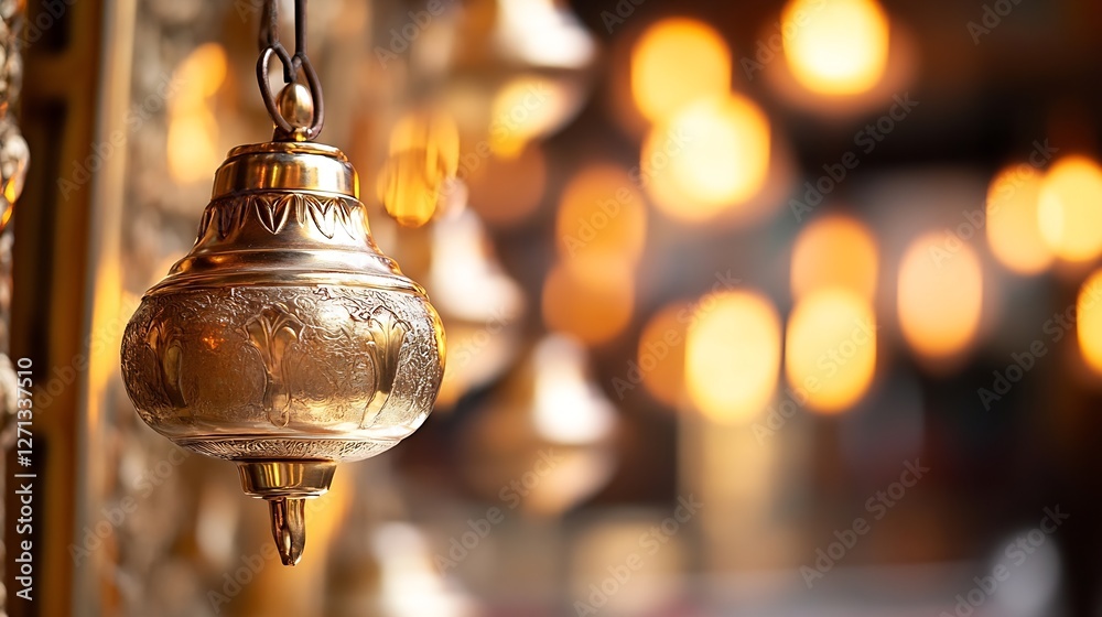 Aufkleber antique brass lantern hanging elegantly with a blurred background creating a warm and inviting atmos