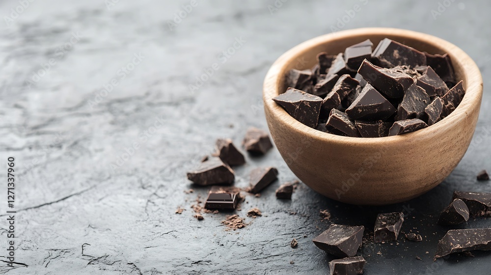 Poster delicious dark chocolate chunks in a rustic bowl for dessert lovers and baking enthusiasts : generat
