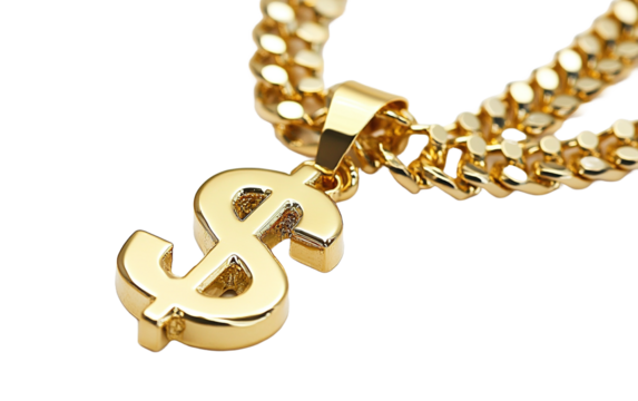 Gold Chain Necklace with Dollar isolated on white or transparent background