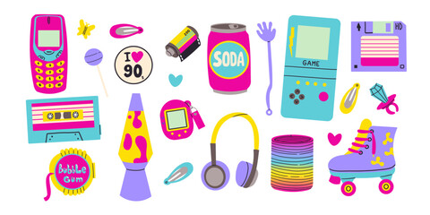 Classic 80s 90s elements in modern flat style. Hand drawn vector illustration. Fashion patch, badge, emblem. Vector illustration