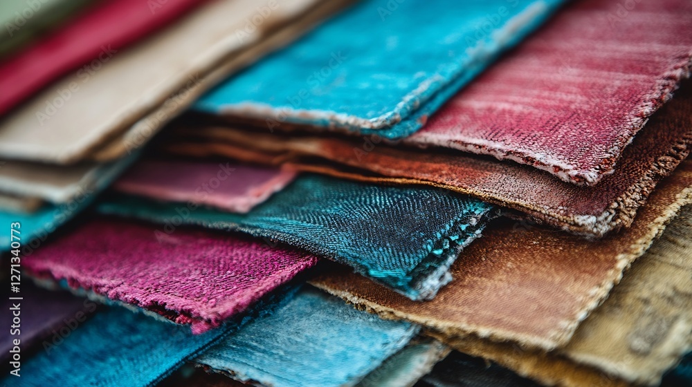 Fototapete vibrant collection of colorful fabric swatches neatly arranged in a pile displaying textile options 