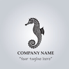 Sea horse logo company black and white vector illustration
