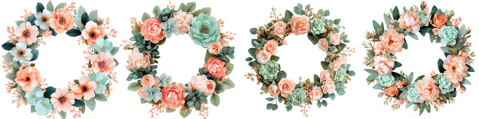 Elegant and Charming Floral Wreaths Composed of Vibrant Blooms Lush Foliage and Organic Greenery for Festive Decorative Backdrops
