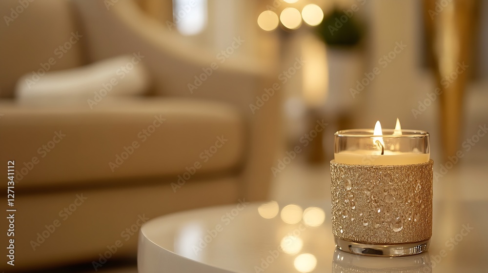 Poster a beautifully styled candle on a table creating a warm and inviting ambiance in a cozy living space 