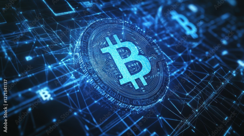 Poster blockchain technology futuristic hud background with blockchain polygon peer to peer network. global