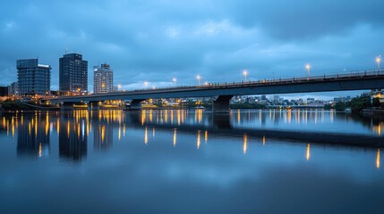 Fototapeta premium City Bridge at Night with River Reflections