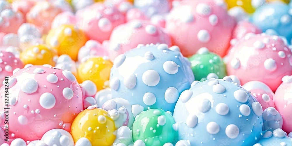 Poster a bunch of colorful balls with white dots on them