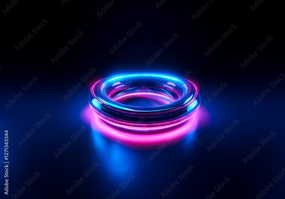 Leinwandbilder a luminous ring glows with vibrant neon hues of blue and pink against a dark backdrop. the circular 