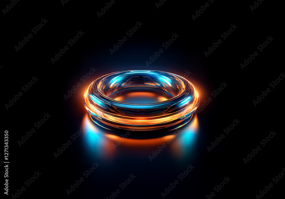 Aufkleber a luminous ring with vibrant orange and blue light emanates against a dark backdrop. the circular ob