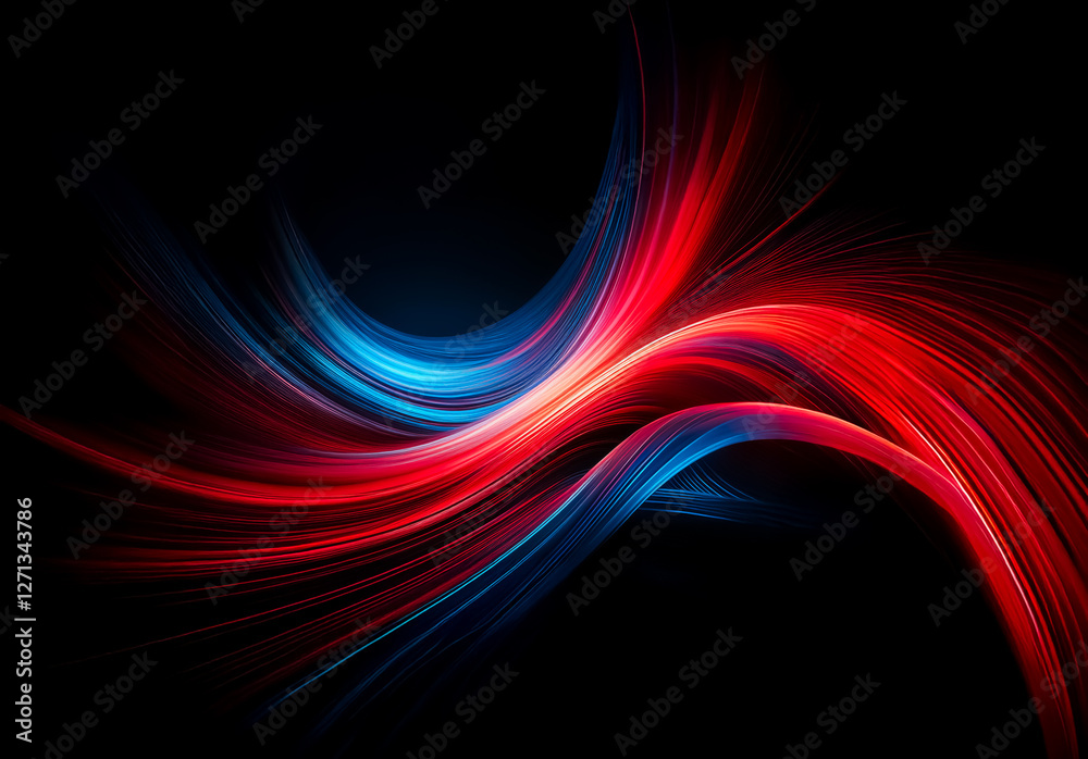 Aufkleber vibrant abstract artwork showcasing dynamic, swirling red and blue light trails creating motion and 