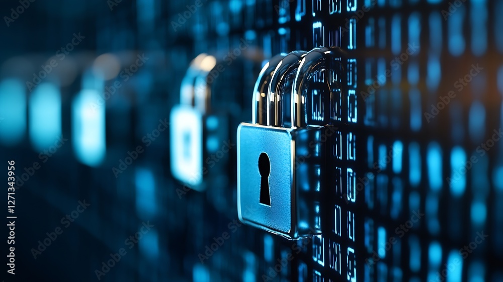 Poster Digital Lock and Security Symbol Representing Cybersecurity in Modern Innovation : Generative AI