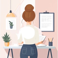 Fototapeta premium Woman reading in a cozy workspace.