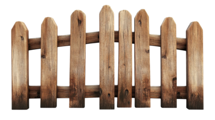 wooden fence with rounded top design isolated on white background