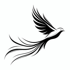 Obraz premium Stylized flying bird illustration with flowing lines and minimalist design in black and white