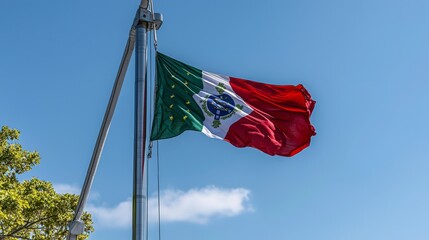 Portuguese flag hoisted against clear sky celebration event outdoor environment close-up viewpoint patriotism concept