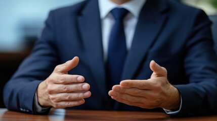 Businessman's Open Hands Gesture:  A Symbol of Collaboration and Negotiation