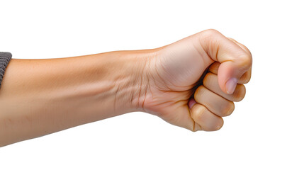 Isolated hand making a fist on a clean white background for dynamic expression and strength representation