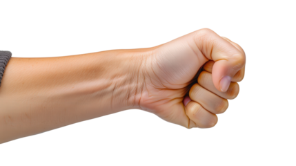 Isolated hand making a fist on a clean white background for dynamic expression and strength representation