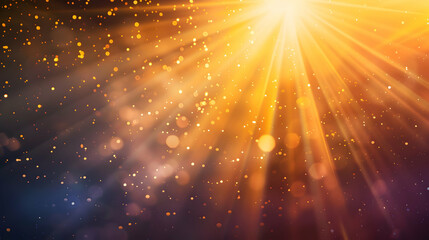 Radiant golden light beams shining through a dark background with shimmering particles
