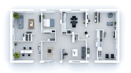 Modern House Floor Plan: White and Grey Minimalist Interior Design