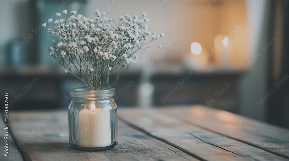 Aufkleber simple elegance of a flower vase with delicate blooms and soft lighting creating a cozy atmosphere :