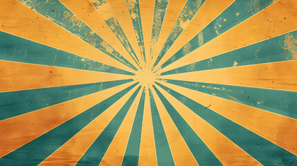 Vibrant retro sunburst pattern with orange and teal rays, creating a dynamic background effect
