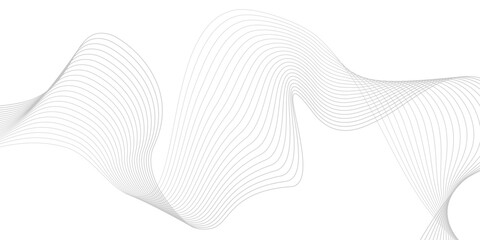 Undulate Grey Wave Swirl, frequency sound wave, twisted curve lines with blend effect. Technology, data science, geometric border. Isolated on white background. Vector illustration.