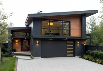 A contemporary artwork of landscape modern design of exterior, 3d illustration of outdoor luxury property
