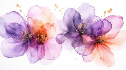 Bright flowers in transparent watercolor style. Image of flowers in watercolor style.
