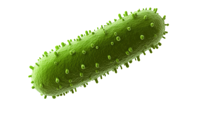 3d green bacteria featuring a textured cylinder isolated on white background