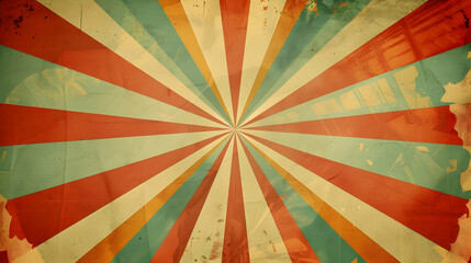 Vintage sunburst background with vibrant colors and texture, suitable for retro-themed designs