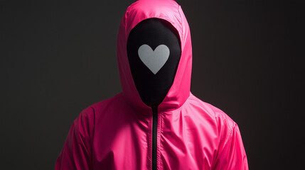Hooded figure in mask with geometric symbols in a mysterious squid game setting highlighting anonymity and intrigue	
