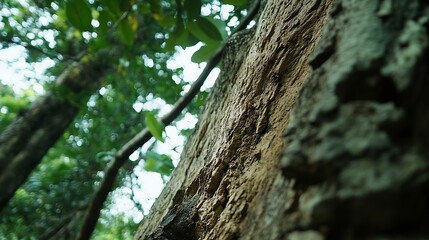 Textured Close Up Photo of Tree Bark Surrounded by Lush Green Forest and Soft Natural Light : Generative AI